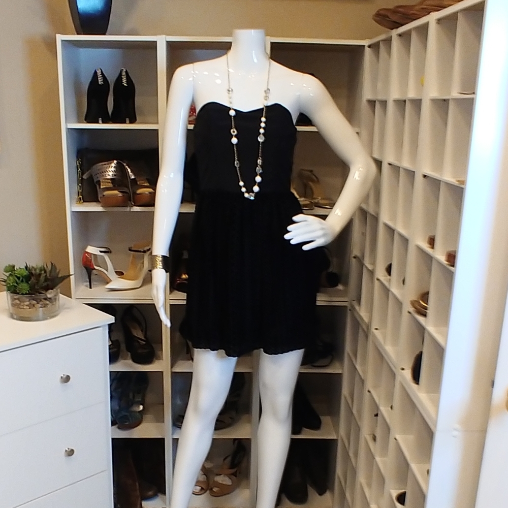 AARON ASHE BLACK STRAPLESS SILK DRESS XS